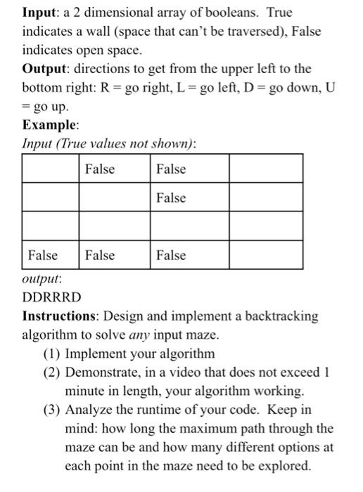 Solved Input: a 2 dimensional array of booleans. True | Chegg.com
