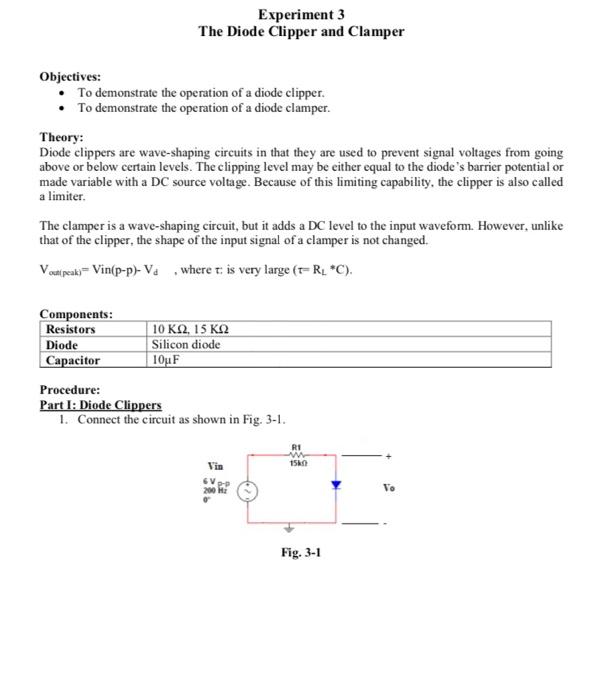 Experiment 3 The Diode Clipper and Clamper