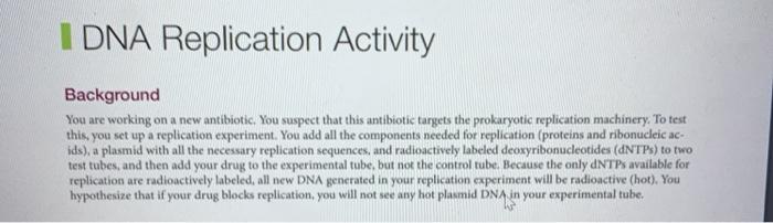 Solved I DNA Replication Activity Background You are working | Chegg.com