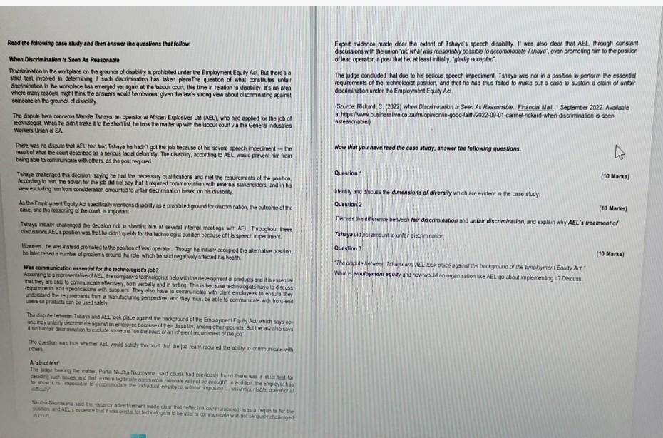 Solved Read the following case atudy and then answer the | Chegg.com