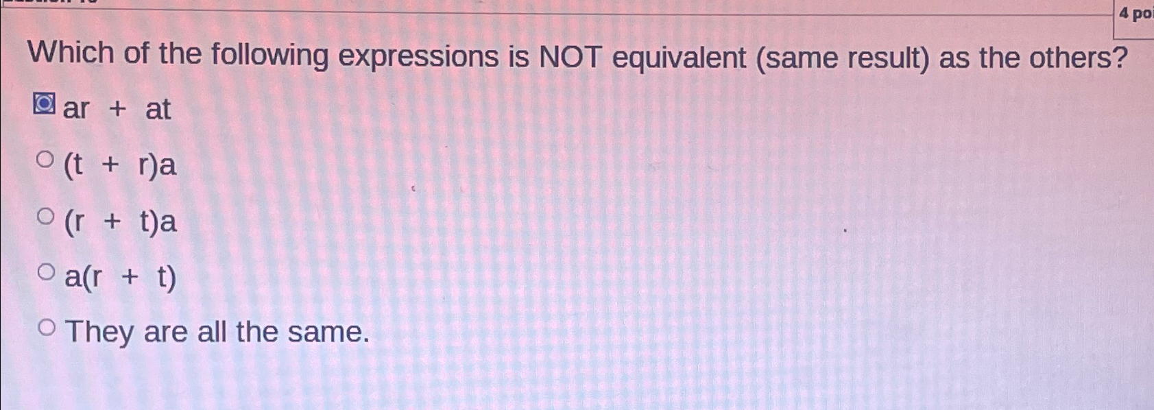 Solved Which of the following expressions is NOT equivalent | Chegg.com