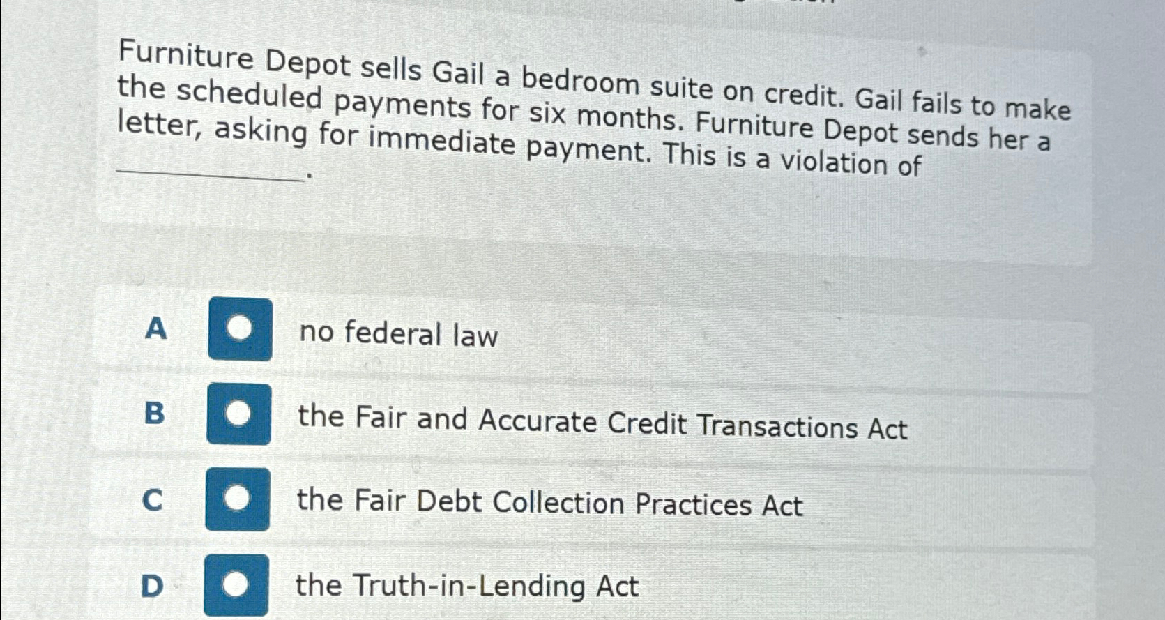 Solved Furniture Depot sells Gail a bedroom suite on credit.