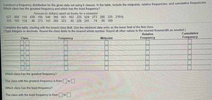 Solved Construct a frequency distribution for the given data | Chegg.com