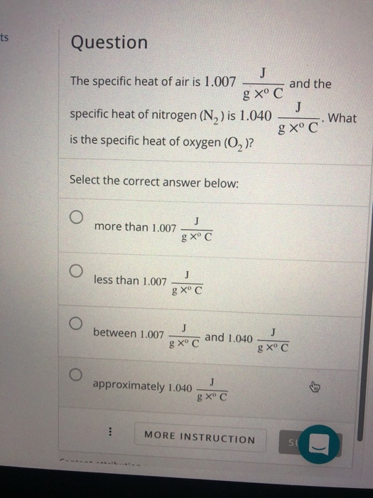 Solved Question The specific heat of air is 1.007 8 Xoc
