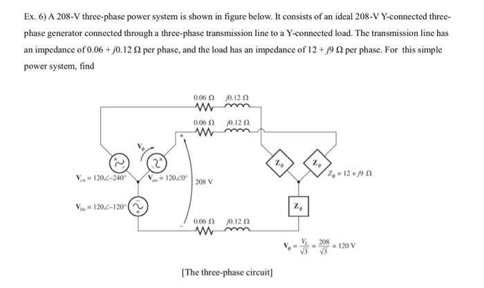 Solved Ex. 6) A 208-V three-phase power system is shown in | Chegg.com