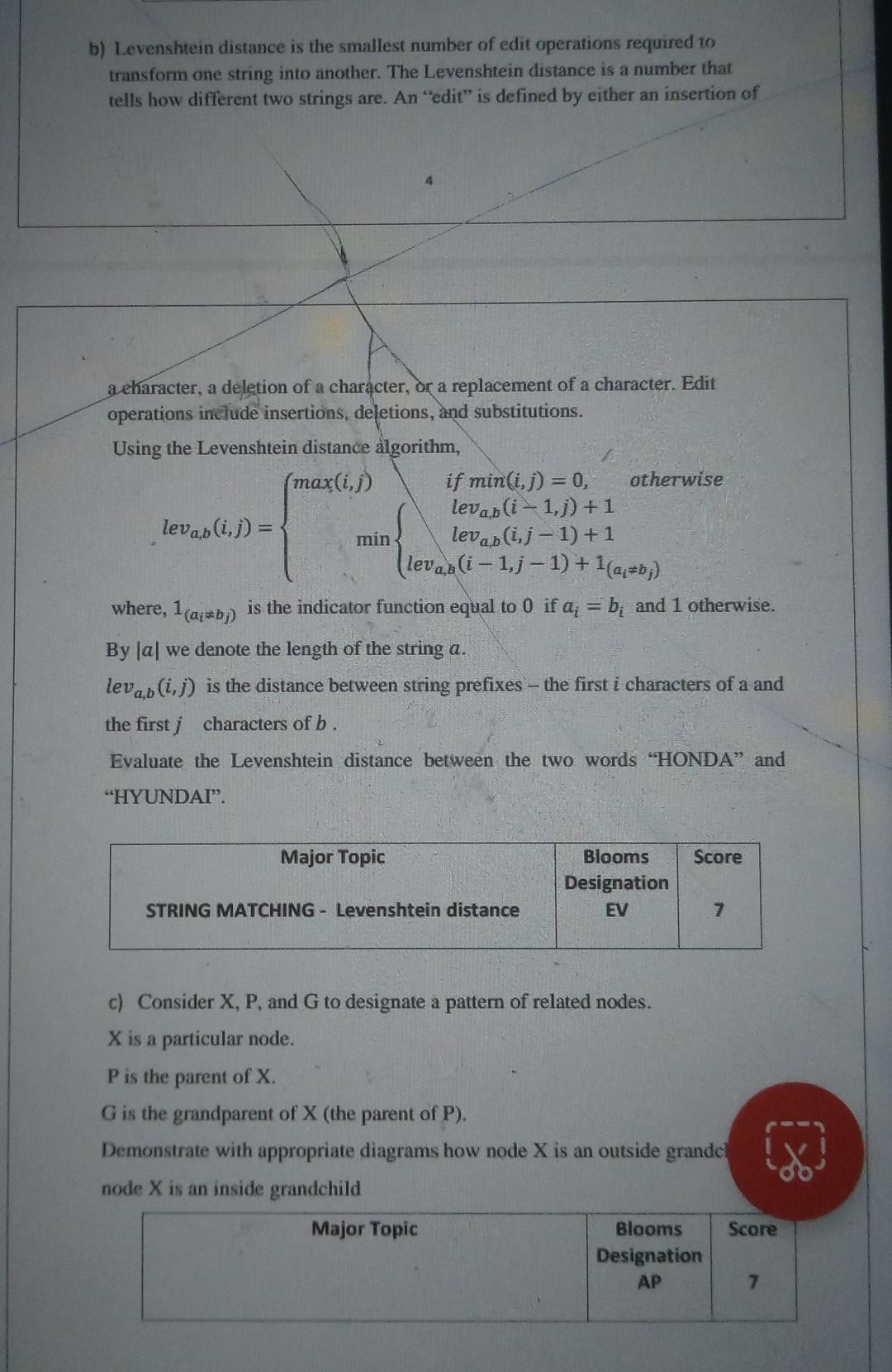 Solved B) Levenshtein Distance Is The Smallest Number Of | Chegg.com