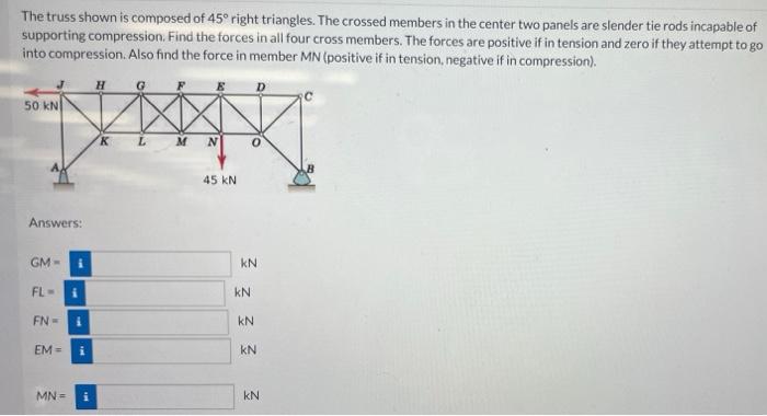 Solved The truss shown is composed of 45° right triangles. | Chegg.com