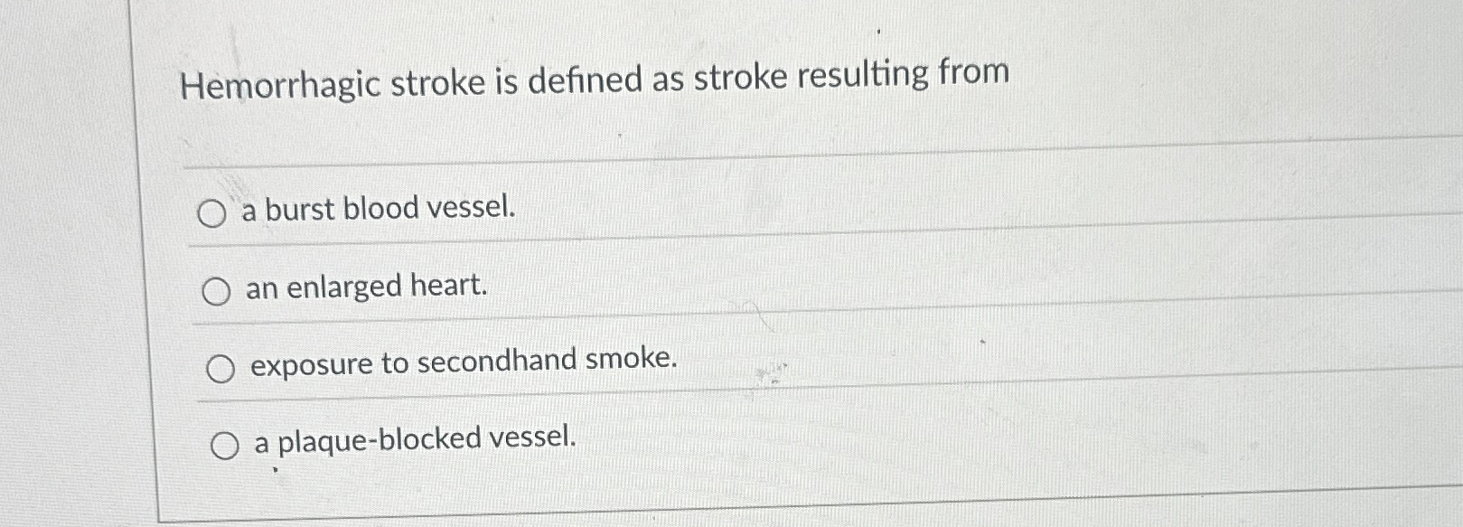 Solved Hemorrhagic stroke is defined as stroke resulting | Chegg.com