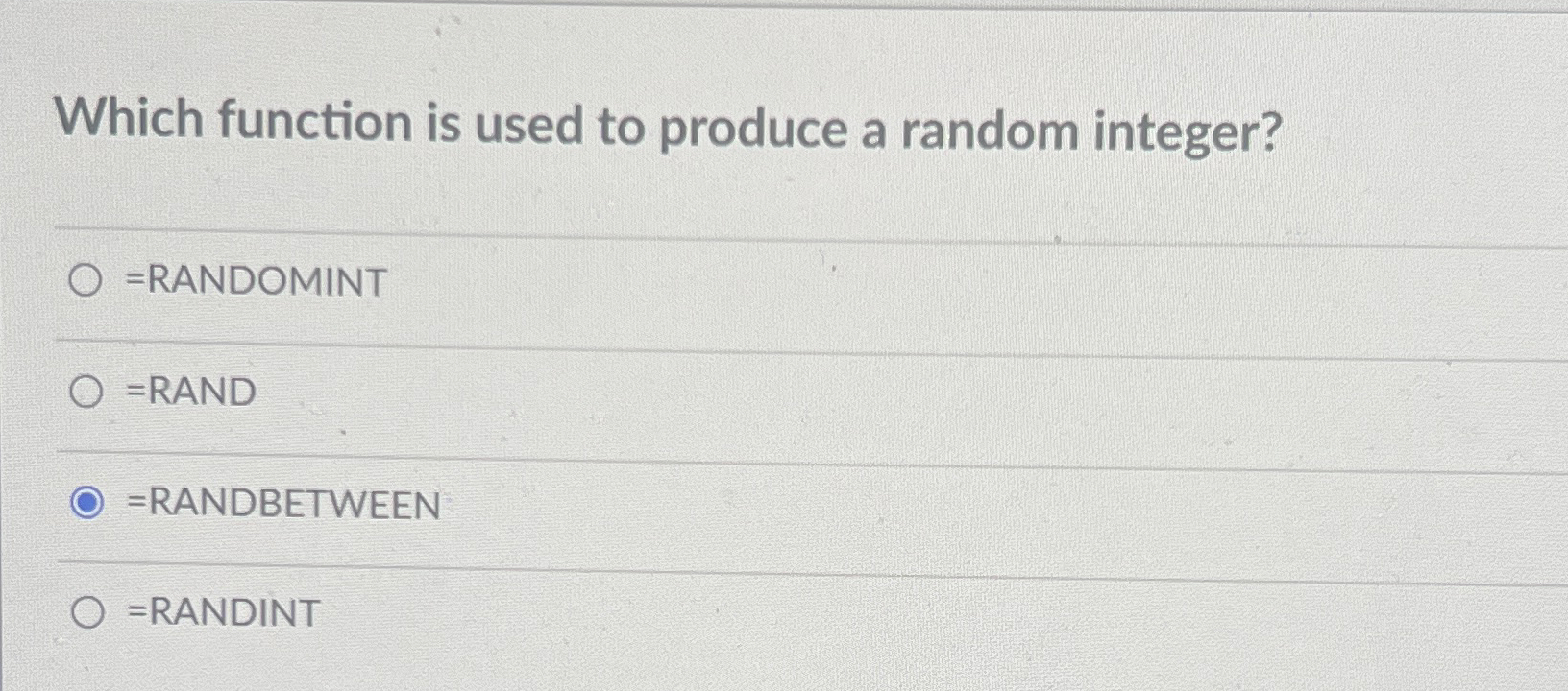 Solved Which function is used to produce a random | Chegg.com