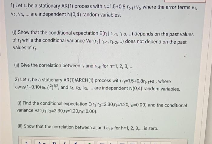 1) Letry be a stationary AR (1) process with | Chegg.com
