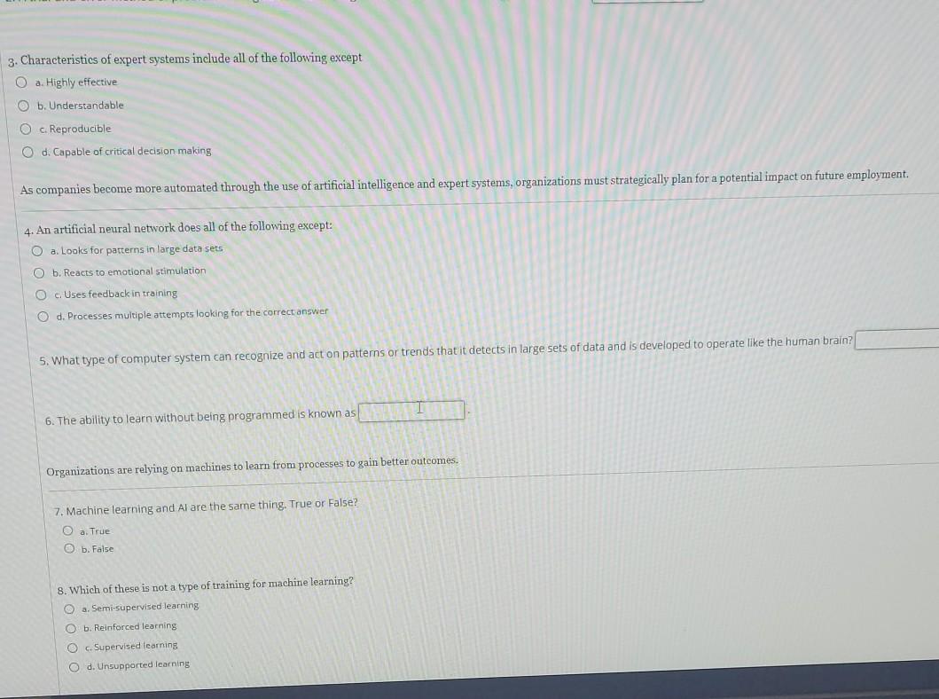 Solved 3. Characteristics Of Expert Systems Include All Of | Chegg.com