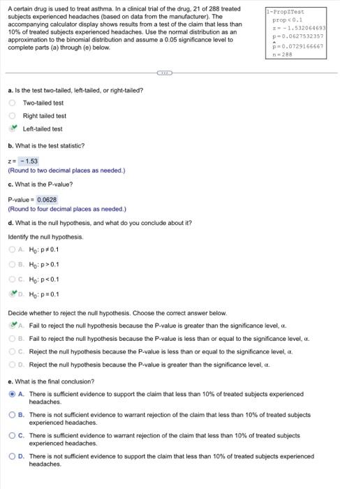 Solved I need help finding the answer to part e. I chose A | Chegg.com
