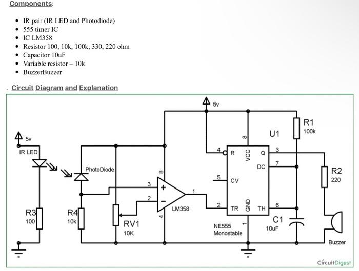 IR Detector Circuit using 555 Timer IC