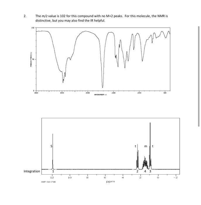 Solved The m/z value is 102 for this compound with no M+2