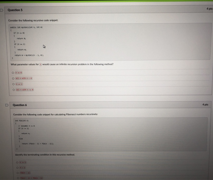 Solved D Question 5 4 pts Consider the following recursive | Chegg.com