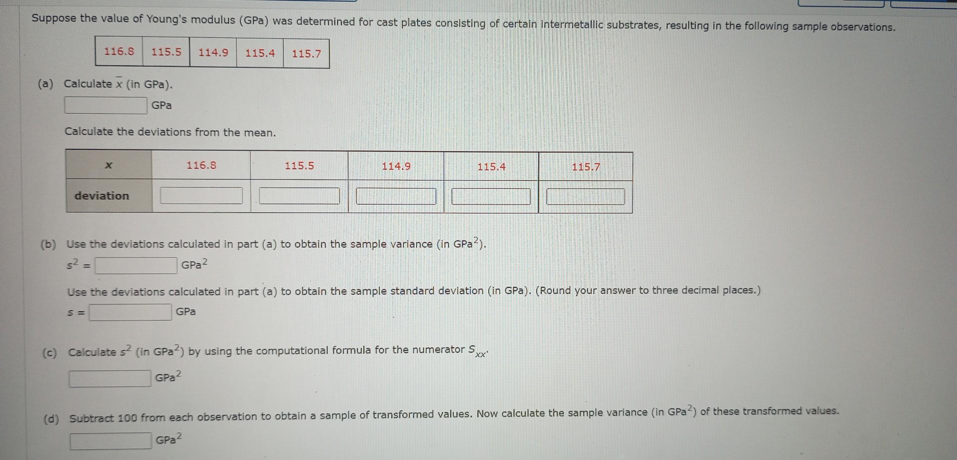 Solved (a) Calculate xˉ (in GPa). GPa Calculate the | Chegg.com