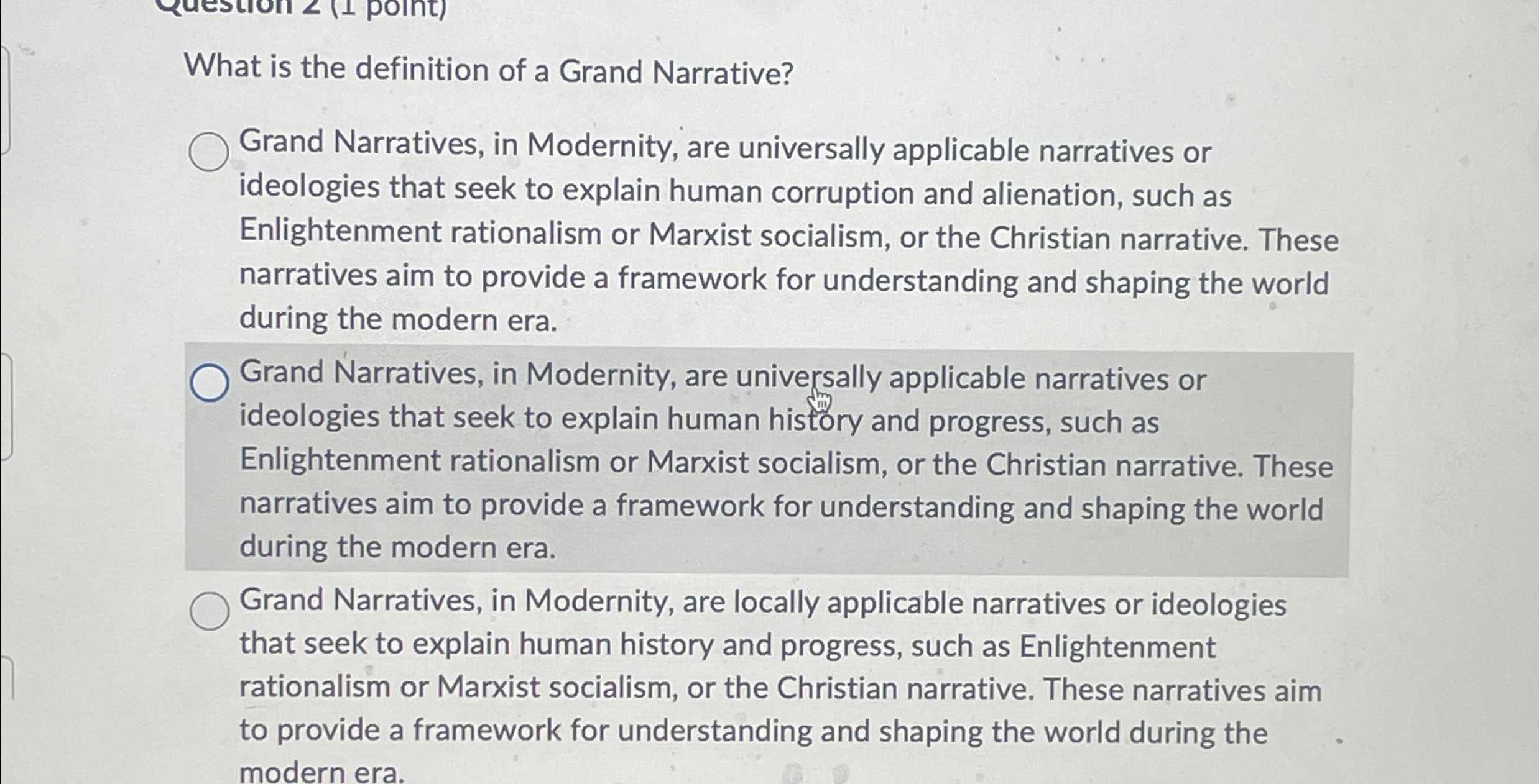 Solved What is the definition of a Grand Narrative?Grand | Chegg.com