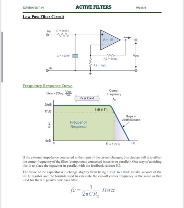 Solved EXPERIMENT 4 ACTIVE FILTERS Week 9 Active Filters