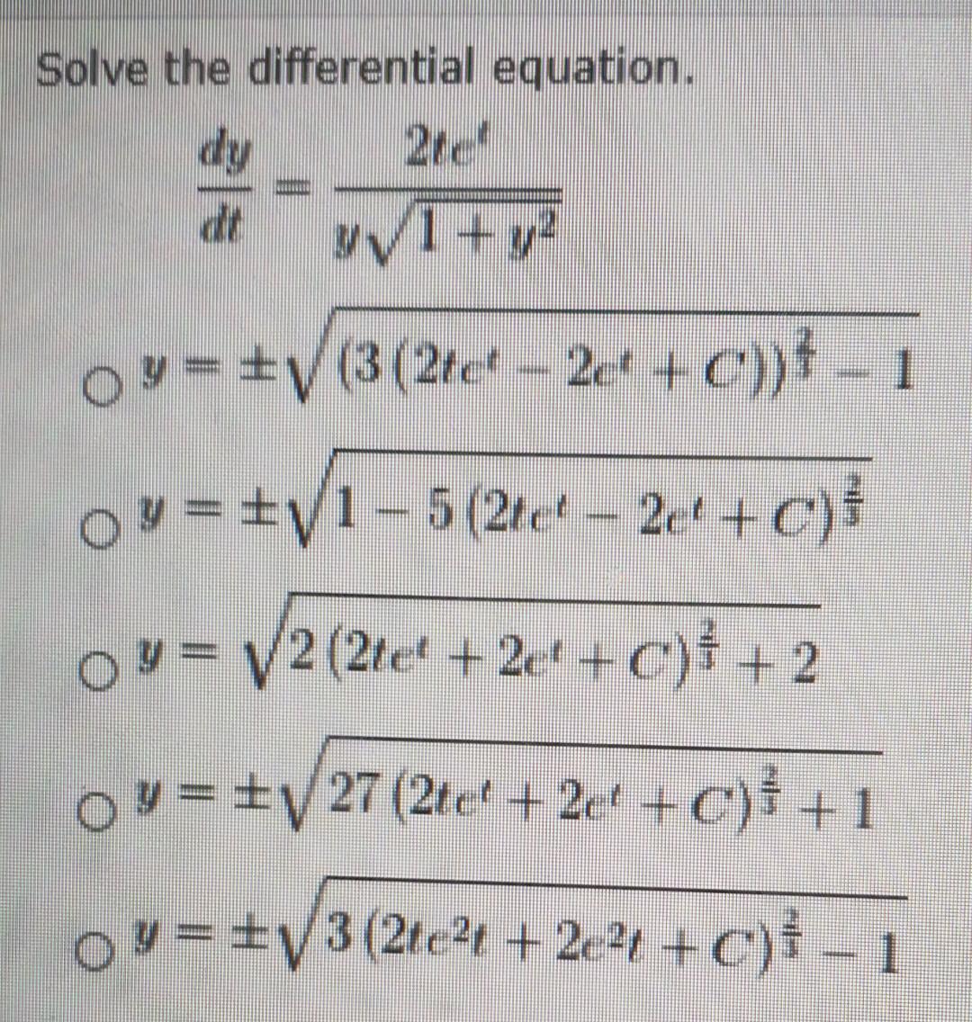 Solved Solve the differential equation. dy 212 1+ y2 oy=V (3 | Chegg.com