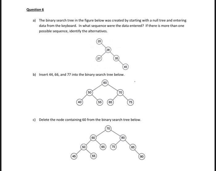 Solved Question 6 a) The binary search tree in the figure | Chegg.com