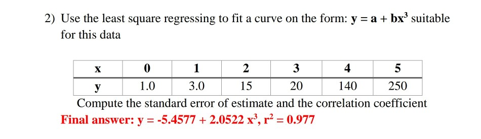 Solved 2) Use the least square regressing to fit a curve on | Chegg.com