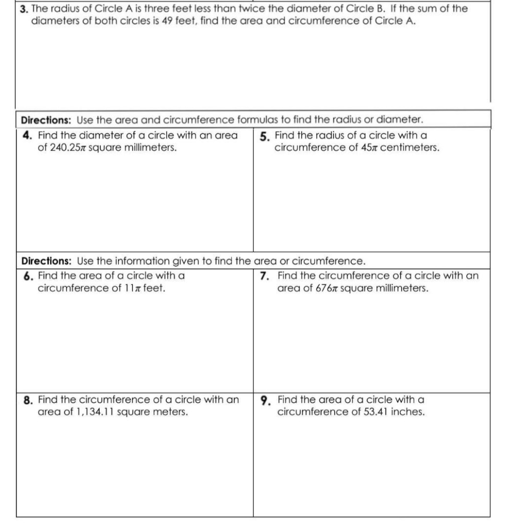 Solved 3. The radius of Circle A is three feet less than | Chegg.com