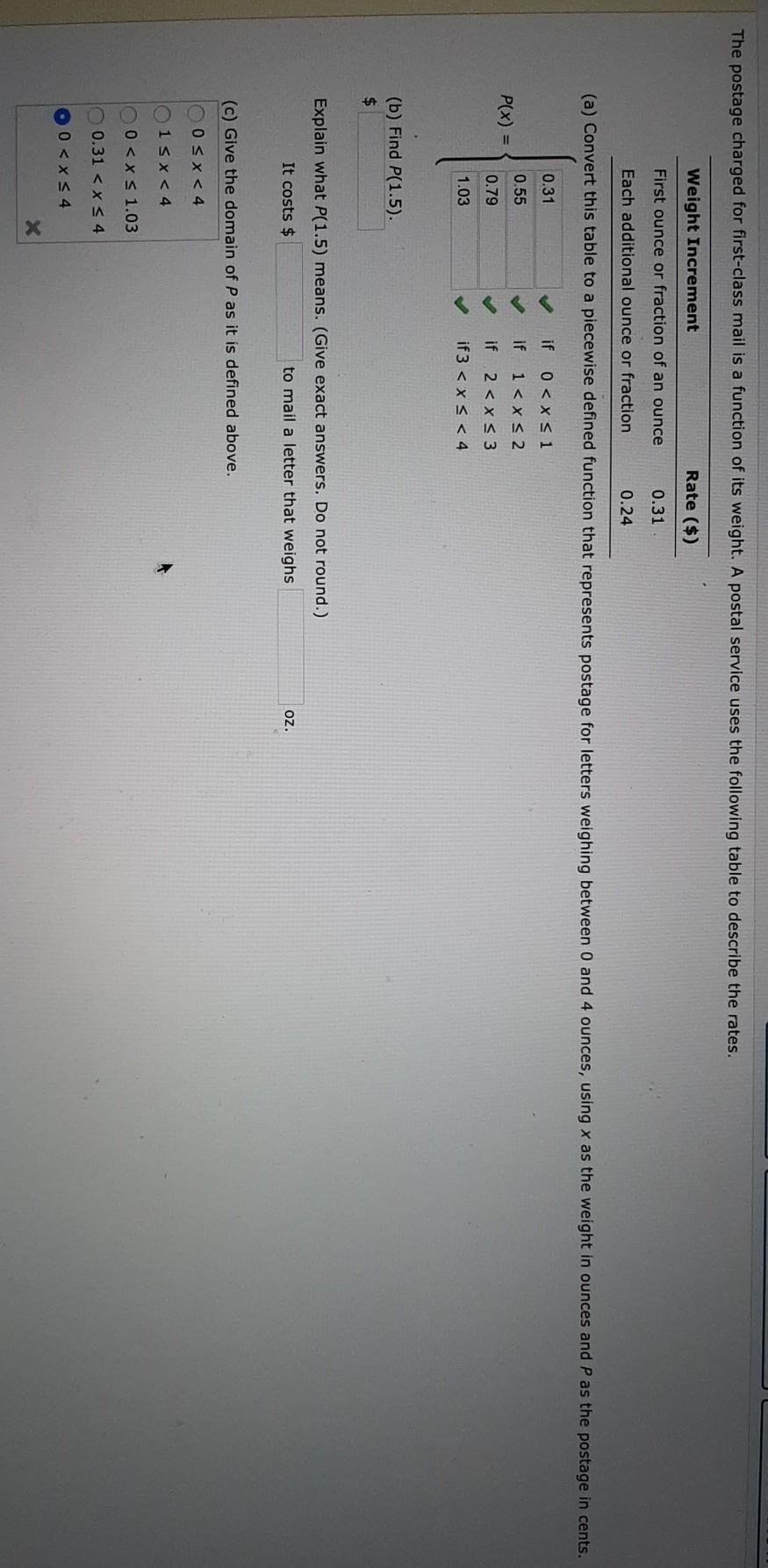 Solved The postage charged for first-class mail is a | Chegg.com