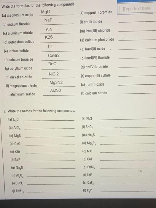 Solved Type text here (k) copper(1) bromide (1) tin(ll)