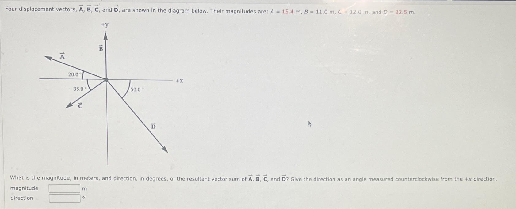 Solved Four displacement vectors, vec(A),vec(B),vec(C), ﻿and | Chegg.com