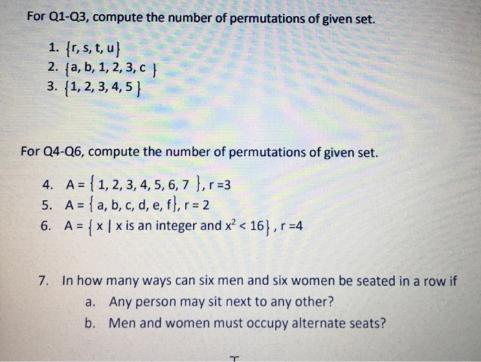 Solved For Q1 Q3 Compute The Number Of Permutations Of G Chegg Com