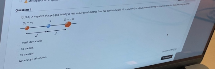 Solved Moving to Question 1 (CLO-1) A negative charger) is | Chegg.com