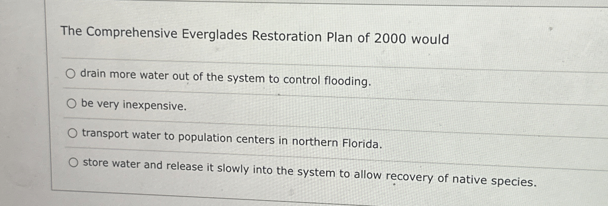 Solved The Comprehensive Everglades Restoration Plan of 2000 | Chegg.com