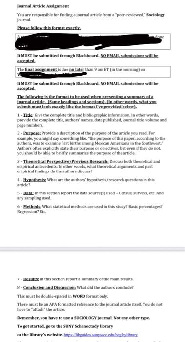 Journal Article Assignment You are responsible for | Chegg.com