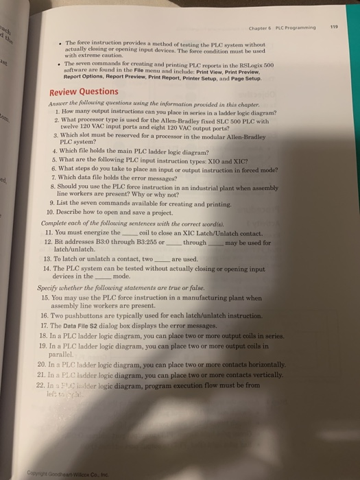 Solved Chapter 6 PLC Programming 119 The force instruction | Chegg.com
