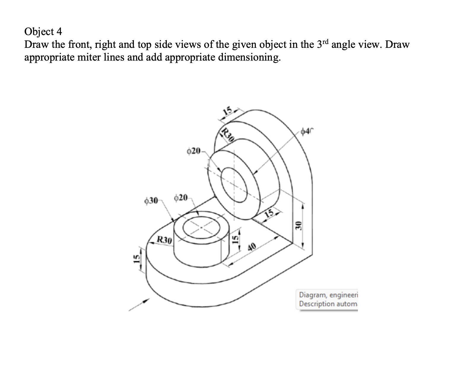 Solved Object 4Draw the front, right and top side views of | Chegg.com