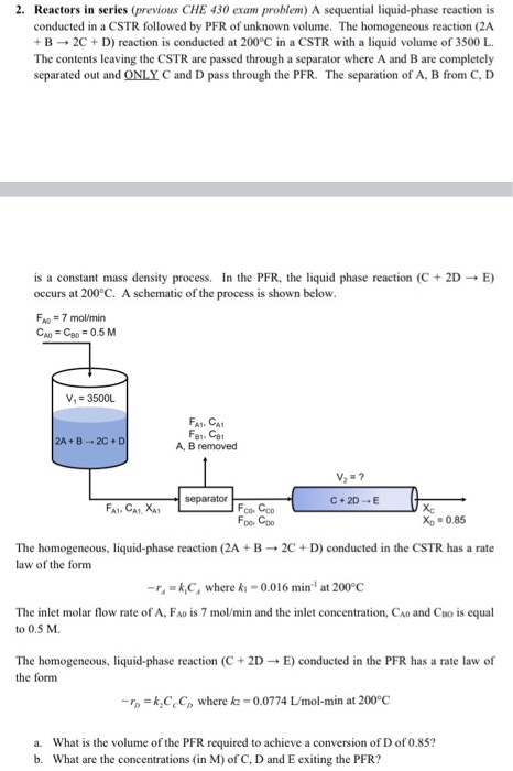 Solved 2. Reactors in series (previous CHE 430 exam problem) | Chegg.com