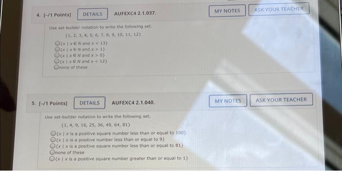 Solved MY NOTES ASK YOUR TEACHER 4. 1-/1 Points] DETAILS | Chegg.com