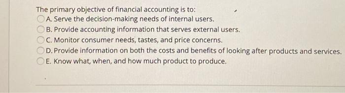Solved The primary objective of financial accounting is to 