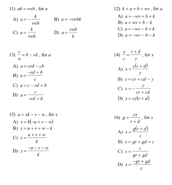 Solving For Specific Variable Worksheet : Literal Equations Worksheet