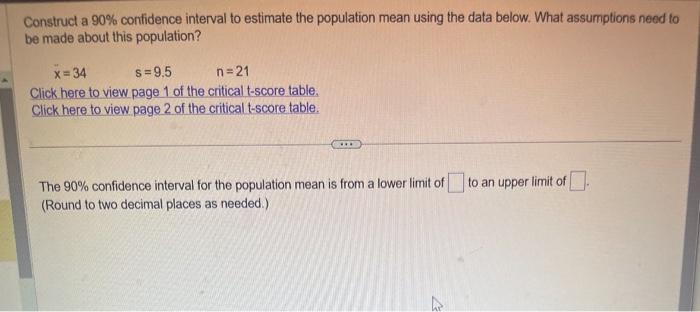 Solved Construct a 90% confidence interval to estimate the | Chegg.com