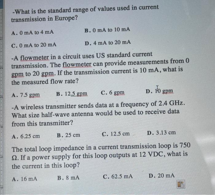 Solved -What is the standard range of values used in current | Chegg.com
