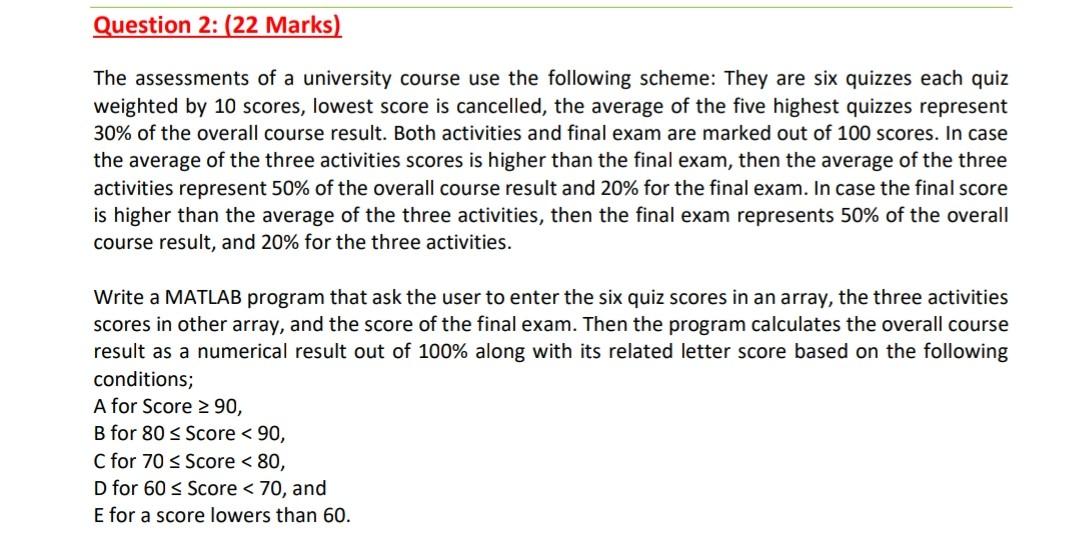 Solved Question 2: (22 Marks) The assessments of a | Chegg.com