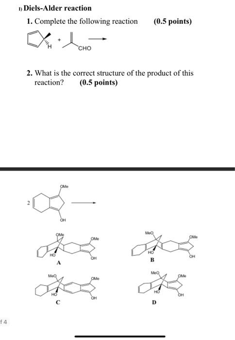 Solved 1) Diels-Alder Reaction 1. Complete The Following | Chegg.com