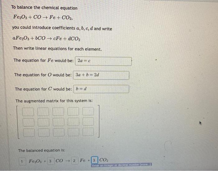 Solved To balance the chemical equation Fe2O3+CO→Fe+CO2, | Chegg.com