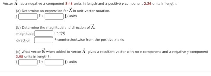 Solved Vector A has a negative x component 3.48 units in | Chegg.com