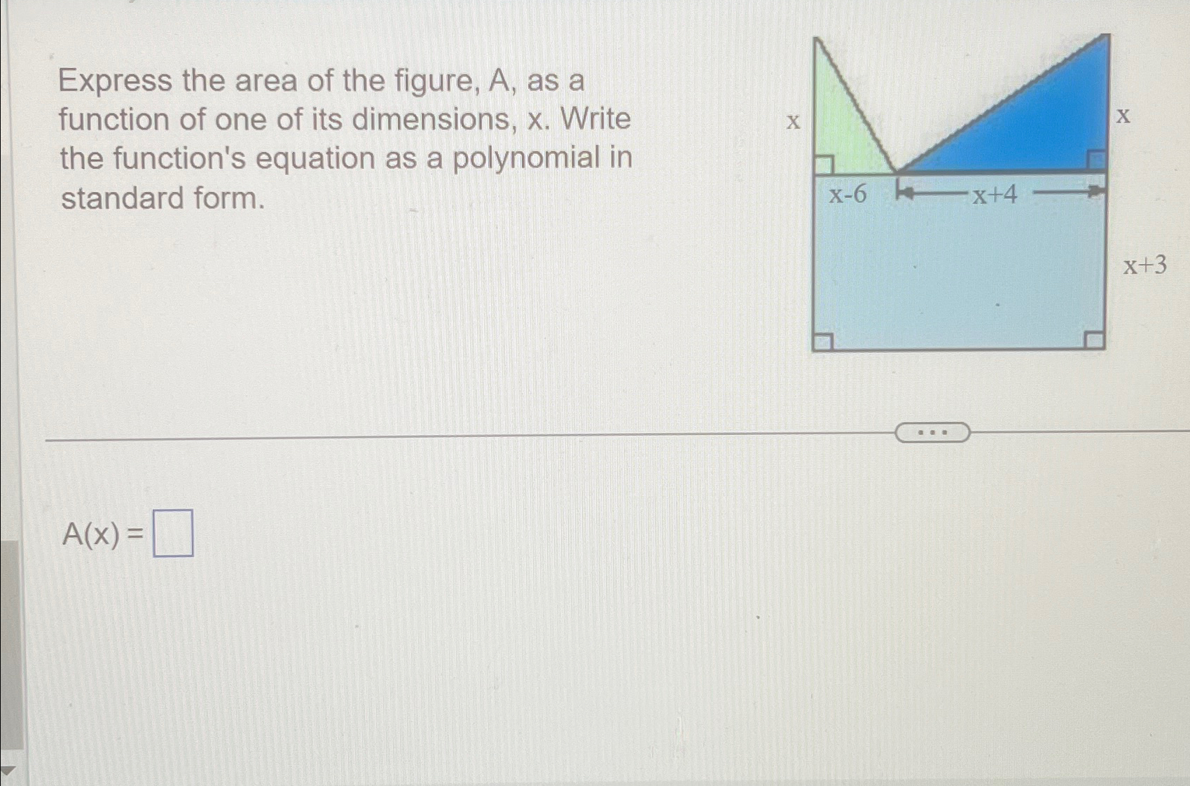 Solved Express the area of the figure, A, ﻿as a function of | Chegg.com