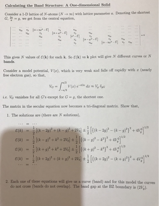 Calculating The Band Structure A One Dimensional Chegg Com