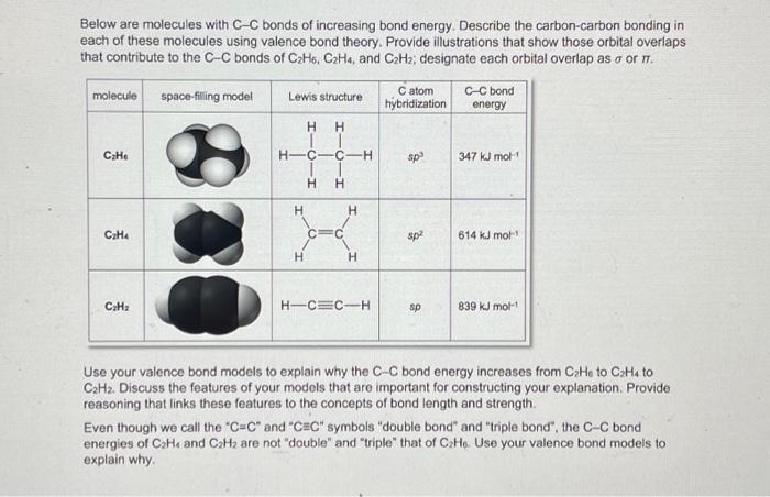 Solved Below are molecules with C C bonds of increasing bond