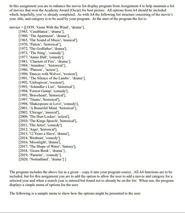 Solved In this assignment you are to enhance the movie list | Chegg.com