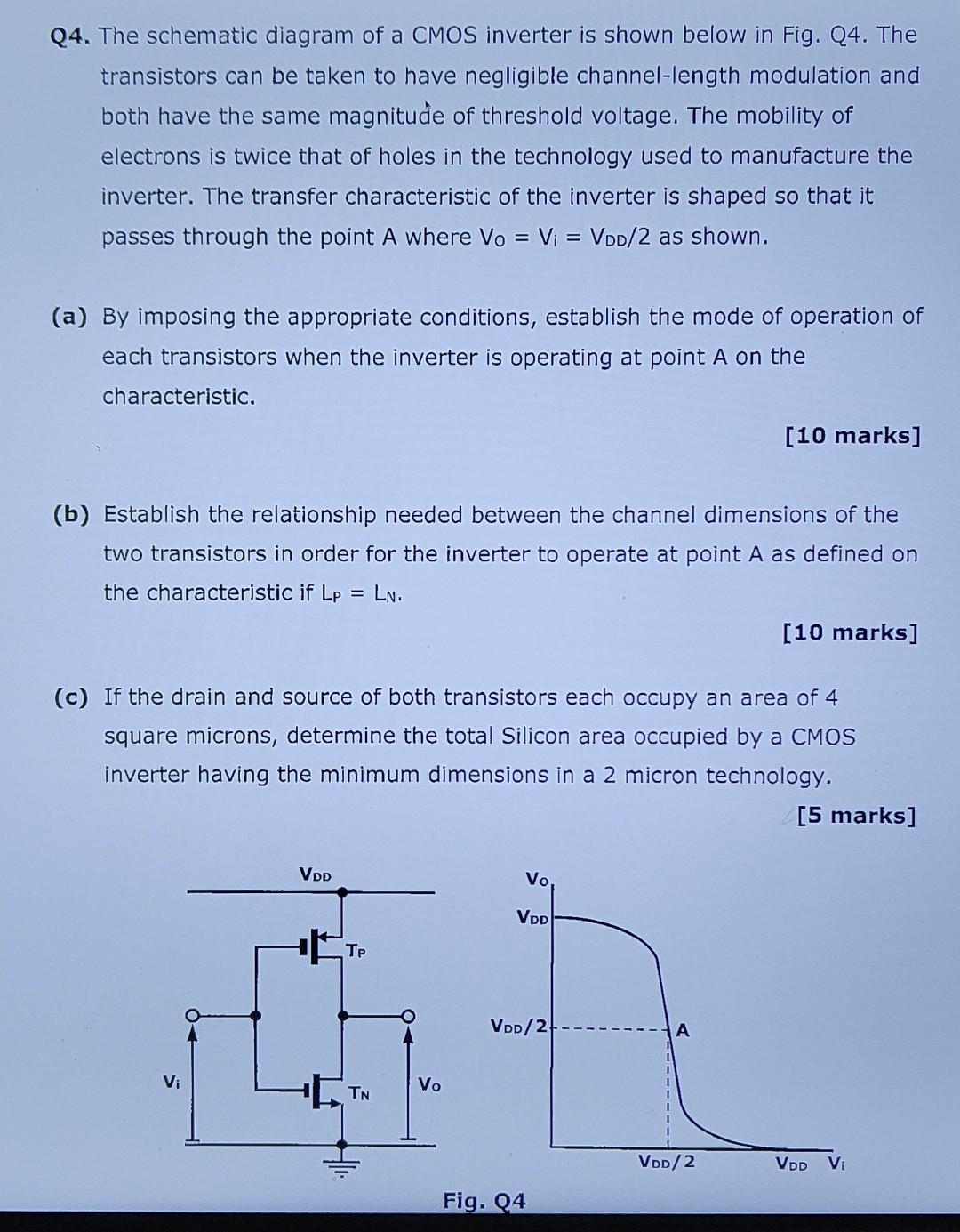 Solved Q4. The schematic diagram of a CMOS inverter is shown | Chegg.com